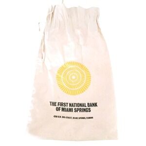 Vintage First National‎ Bank Of Miami Springs Cloth Coin Money Bag Tan 16x9